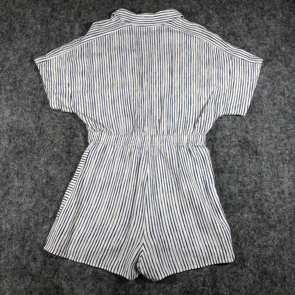 Zara Women's Romper Size Small White Blue Stripe Linen Blend Button Front - Picture 16 of 16